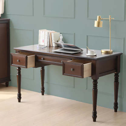 Classic Nut-Brown Wood Drawer Computer Desk — White / Table Only