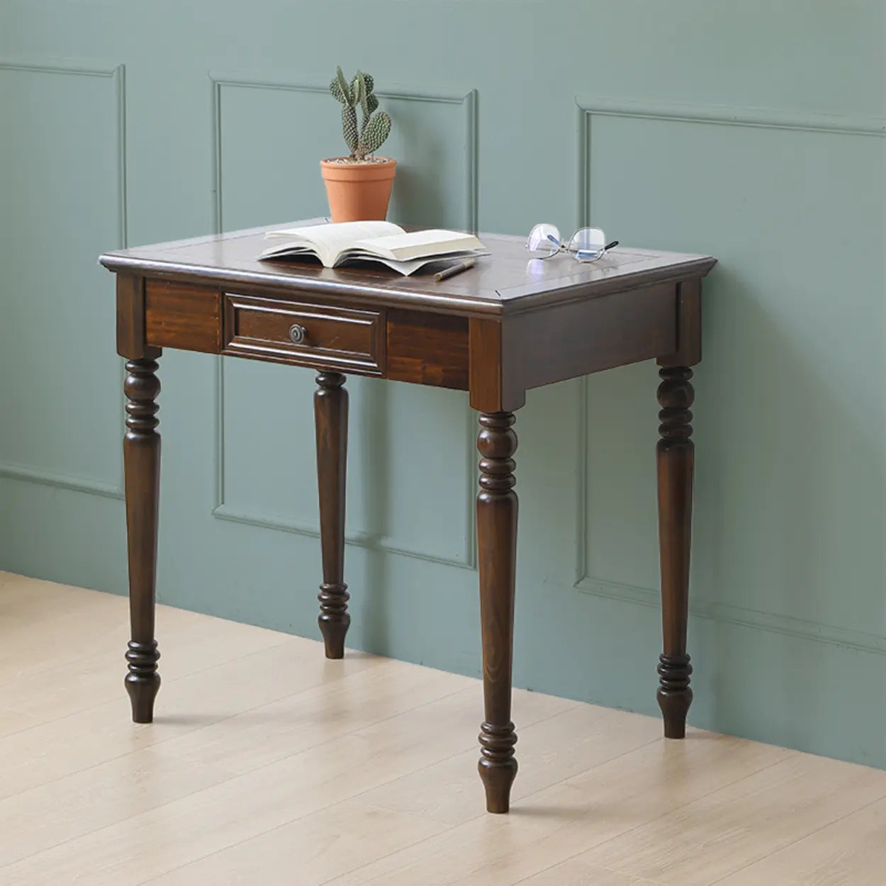 Classic Nut-Brown Wood Drawer Computer Desk — White / Table Only