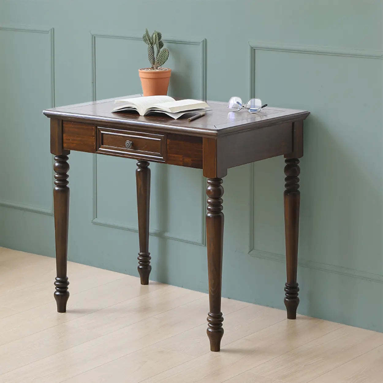 Classic Nut-Brown Wood Drawer Computer Desk — White / Table Only