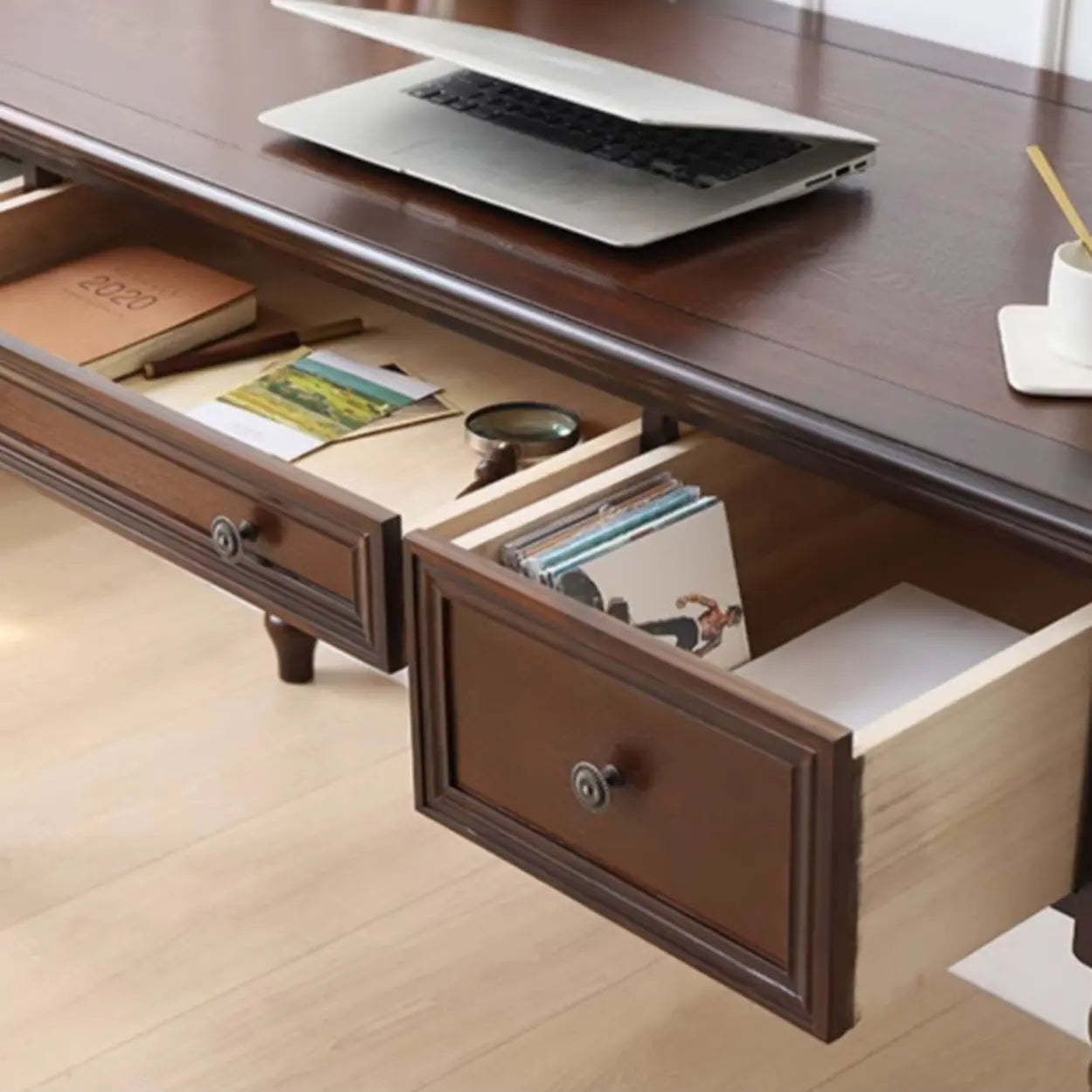 Classic Nut-Brown Wood Drawer Computer Desk — Nut-Brown / Table Only