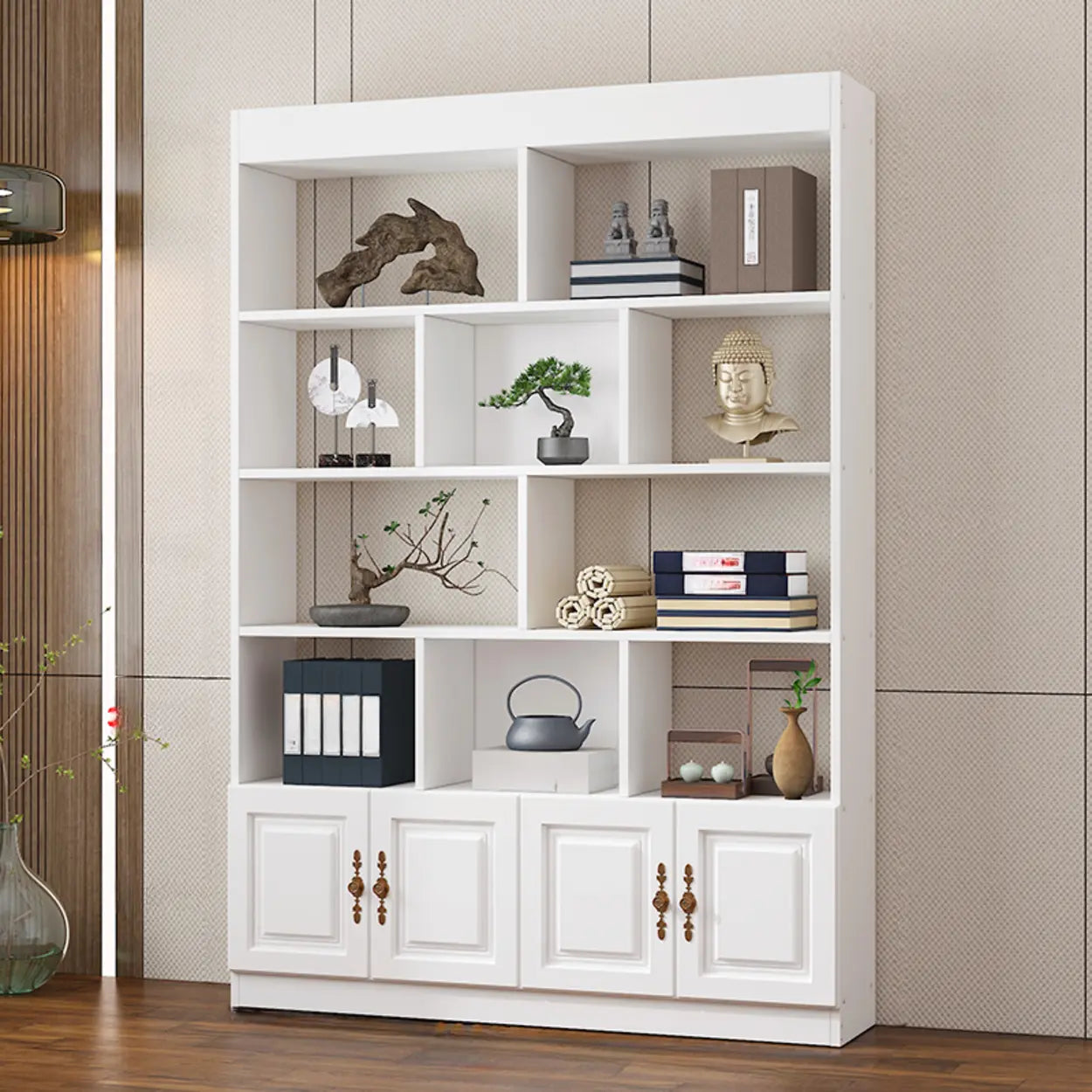 Classic Open Rectangular Wood Display Cabinet — White