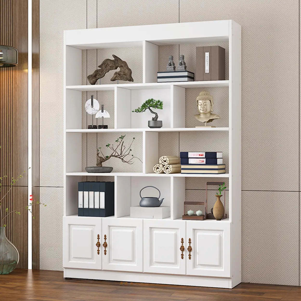 Classic Open Rectangular Wood Display Cabinet — White