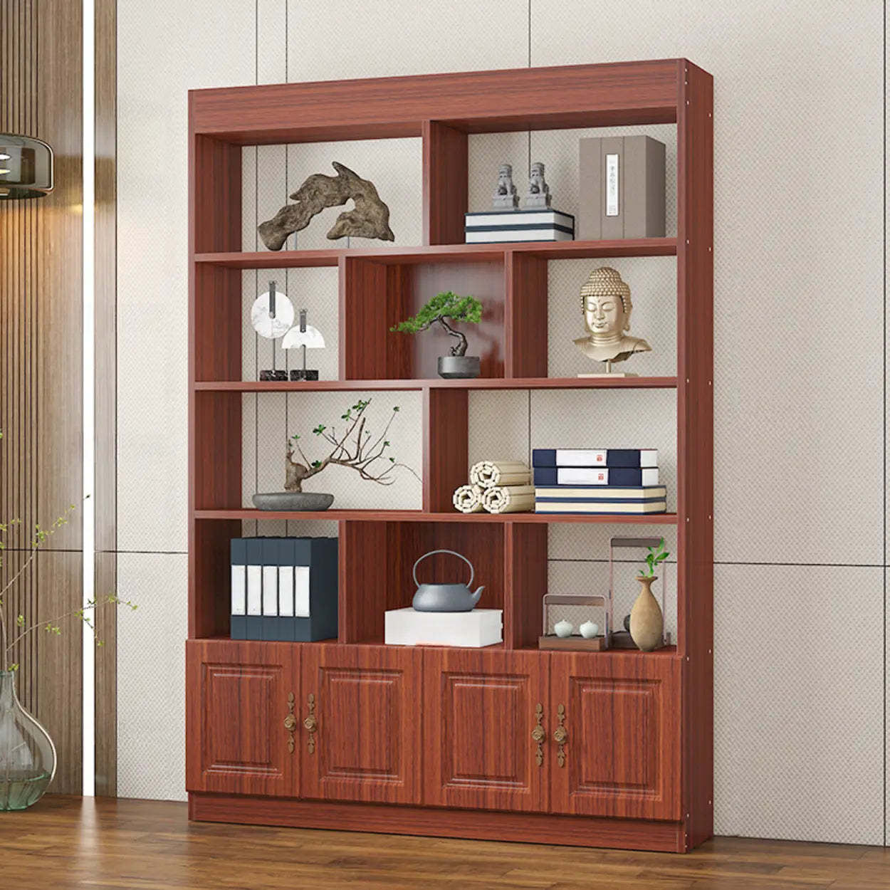 Classic Open Rectangular Wood Display Cabinet — Teak