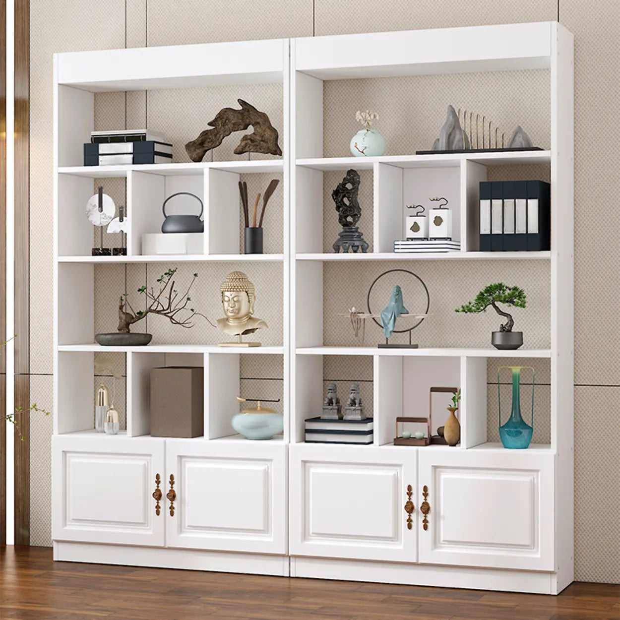 Classic Open Rectangular Wood Display Cabinet — Light Walnut