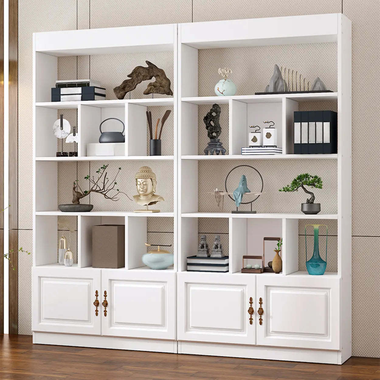 Classic Open Rectangular Wood Display Cabinet — Light Walnut