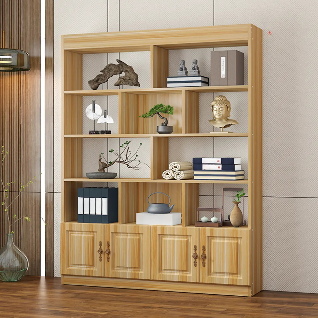 Classic Open Rectangular Wood Display Cabinet — Teak