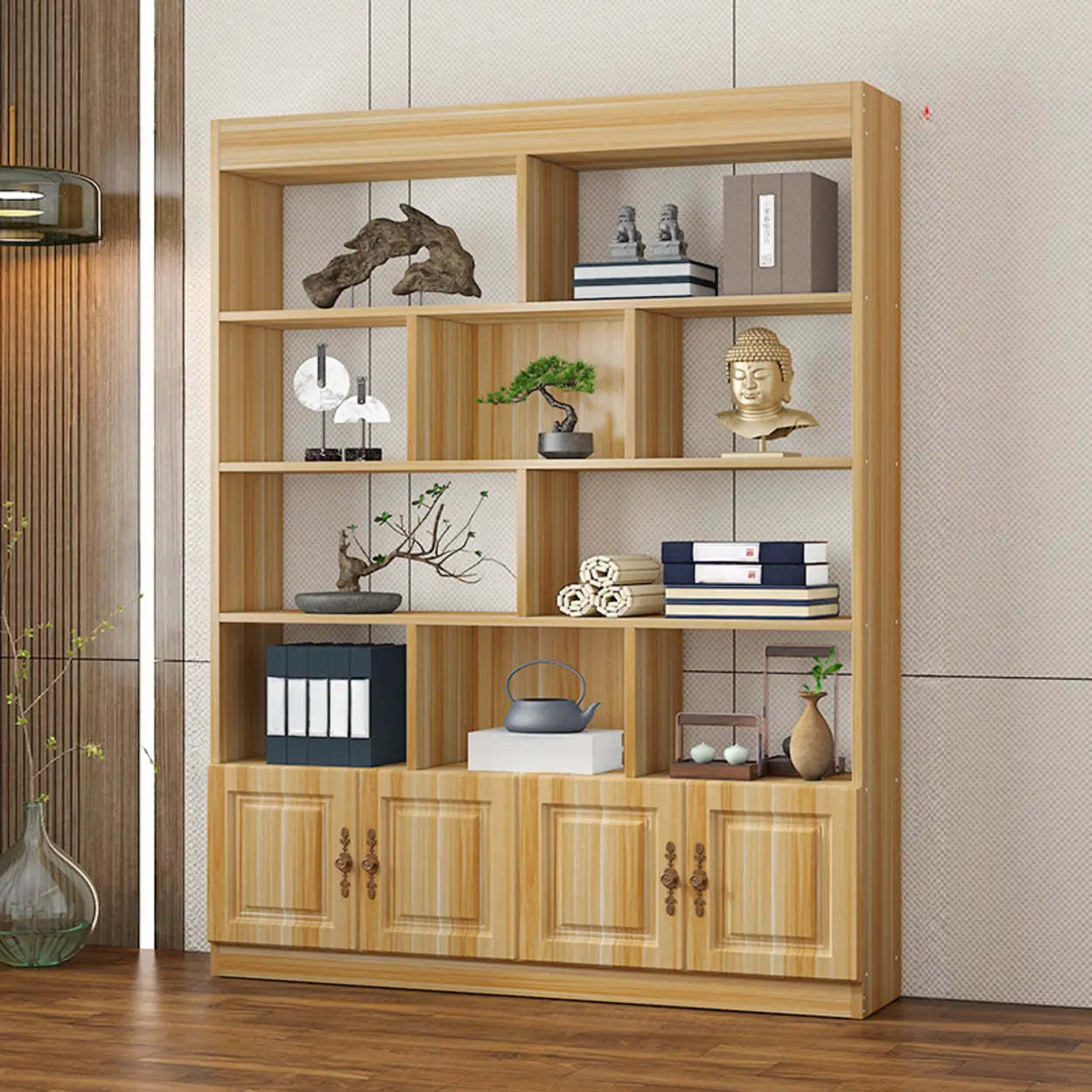 Classic Open Rectangular Wood Display Cabinet — Teak