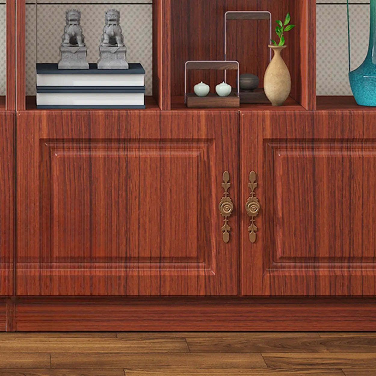Classic Open Rectangular Wood Display Cabinet — Light Walnut
