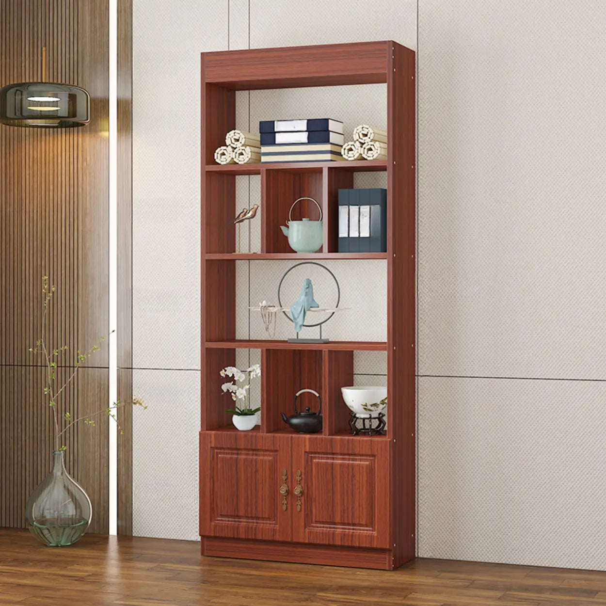 Classic Open Rectangular Wood Display Cabinet — Teak