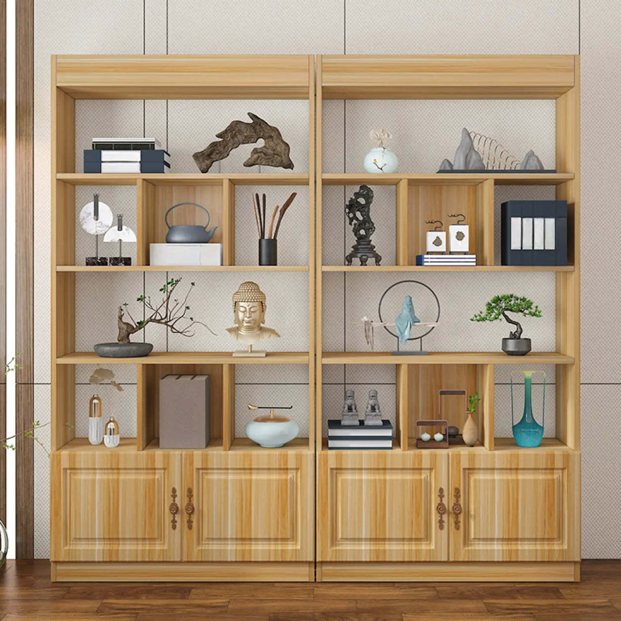 Classic Open Rectangular Wood Display Cabinet — Light Walnut
