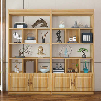 Classic Open Rectangular Wood Display Cabinet — Light Walnut
