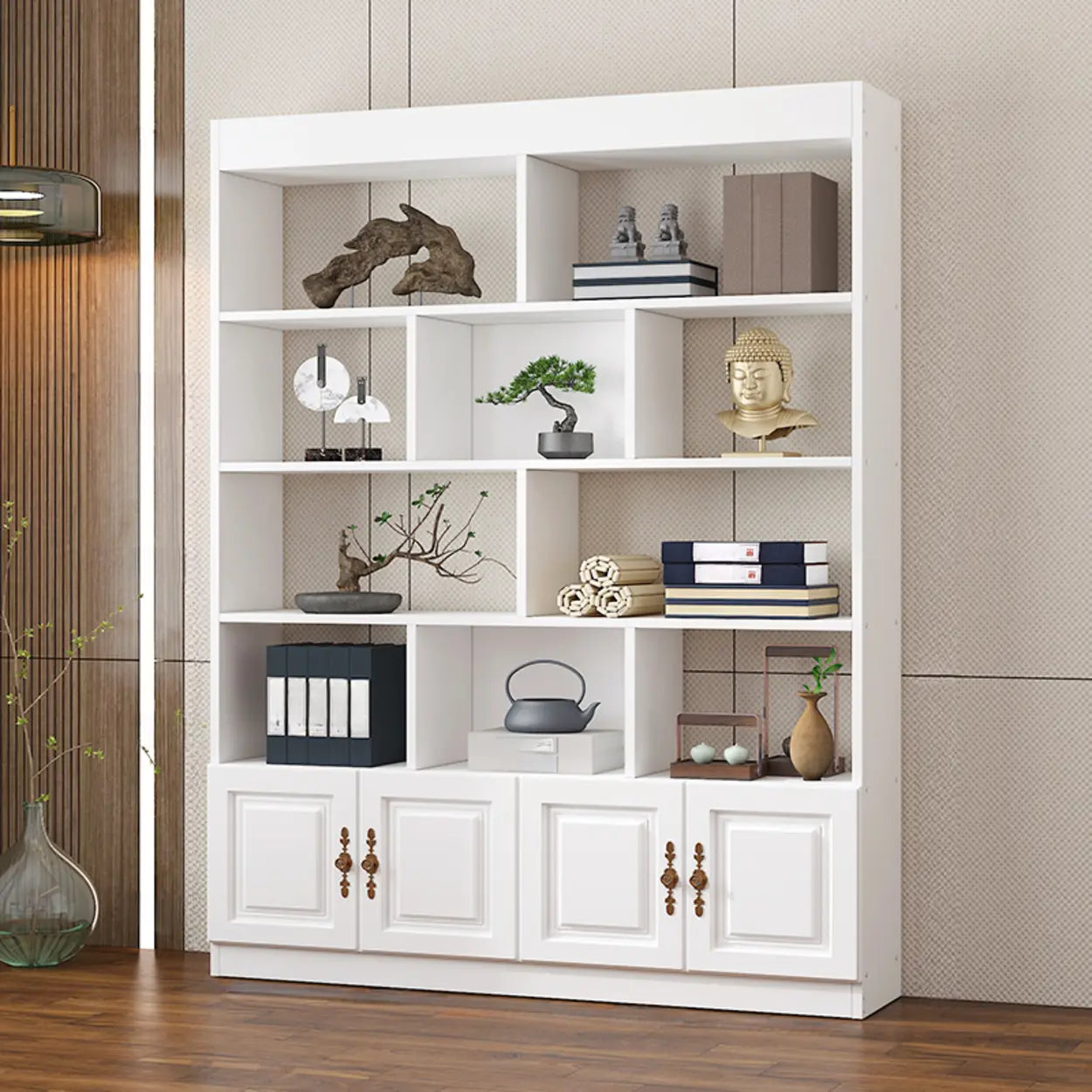 Classic Open Rectangular Wood Display Cabinet — Teak
