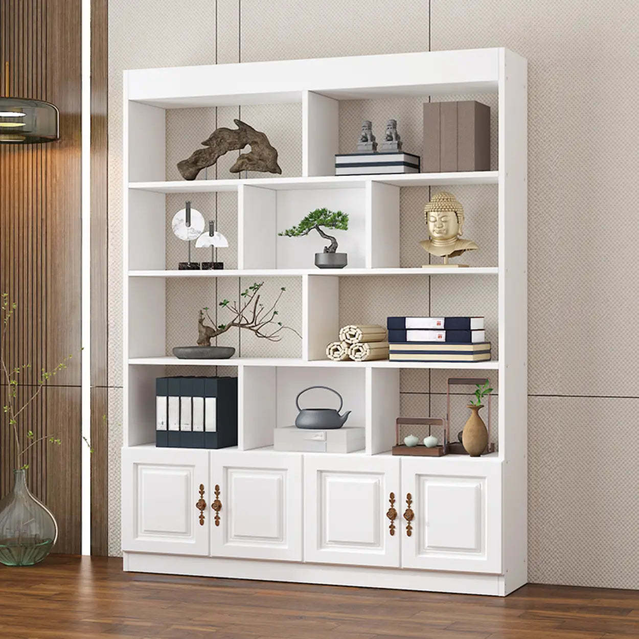 Classic Open Rectangular Wood Display Cabinet — Teak