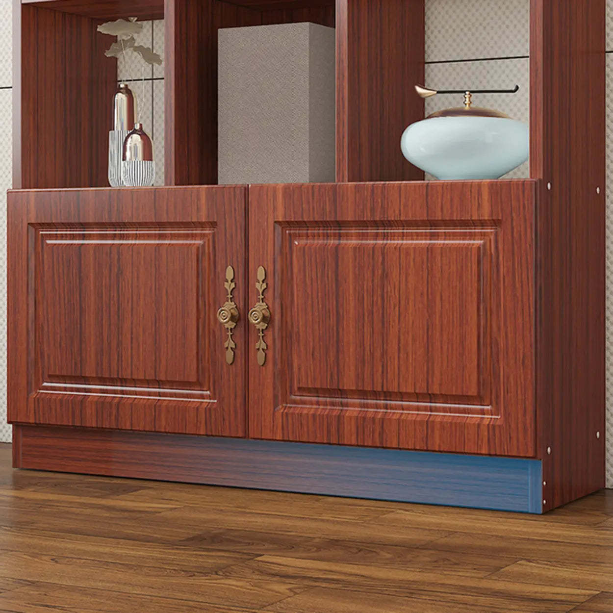 Classic Open Rectangular Wood Display Cabinet — Light Walnut