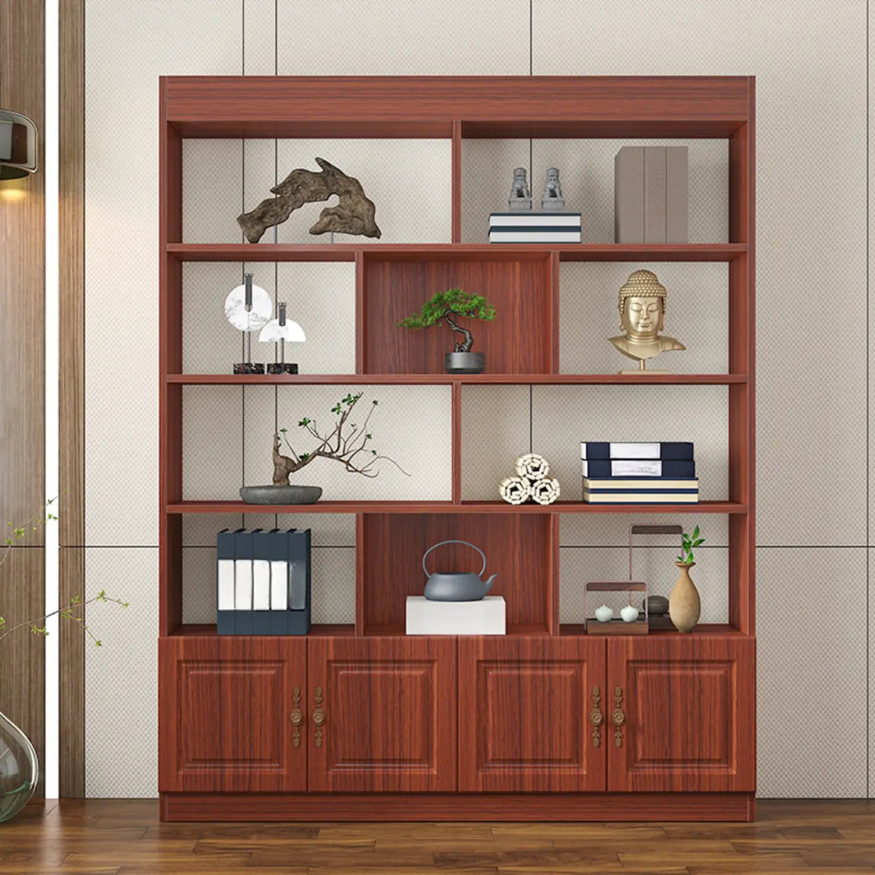 Classic Open Rectangular Wood Display Cabinet — Teak