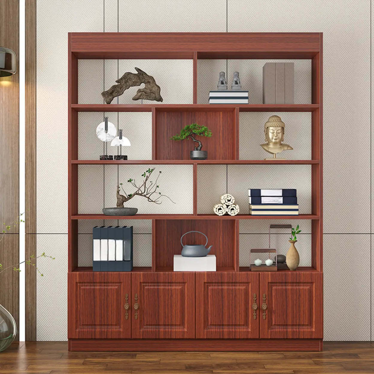 Classic Open Rectangular Wood Display Cabinet — Teak