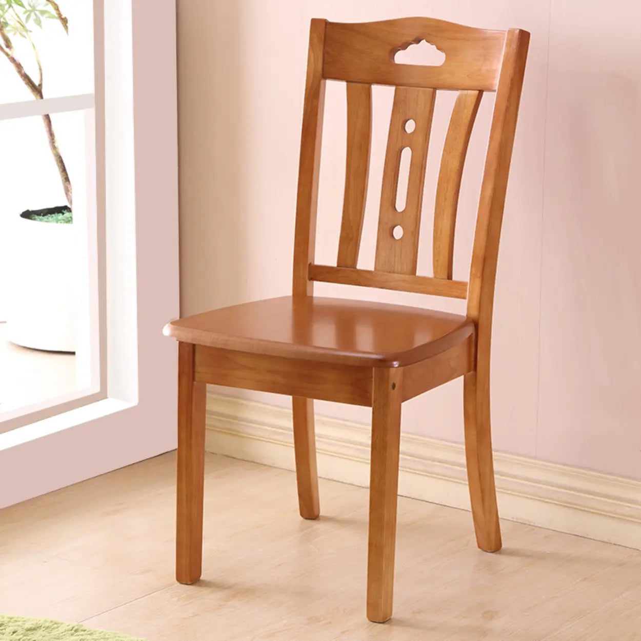 Classic Open Slat Back Wood Dining Chair — Wood Color