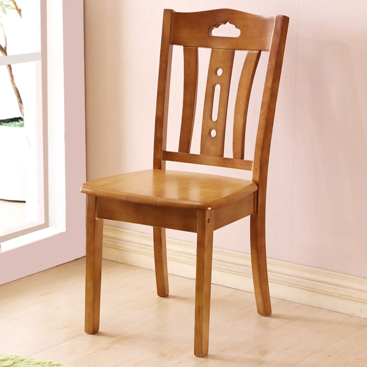 Classic Open Slat Back Wood Dining Chair — Tan