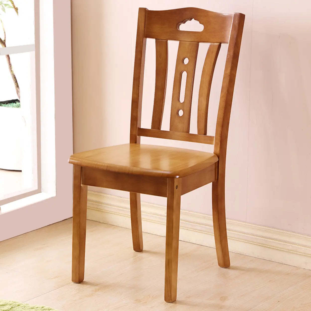 Classic Open Slat Back Wood Dining Chair — Tan