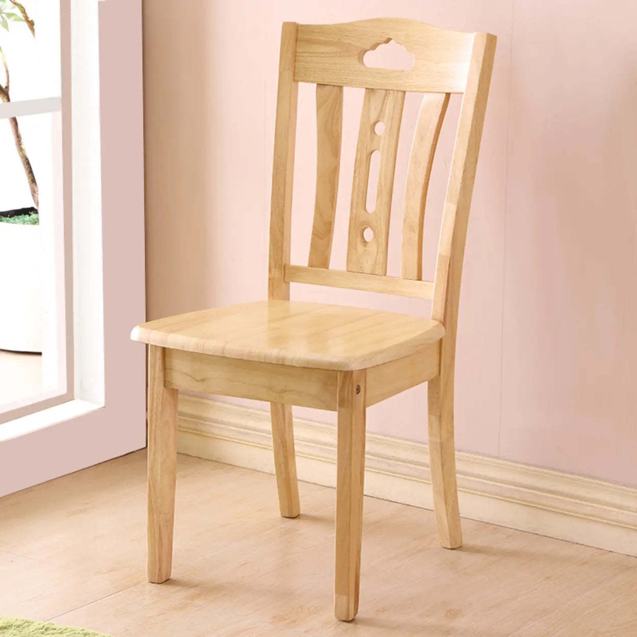 Classic Open Slat Back Wood Dining Chair — Medium Wood