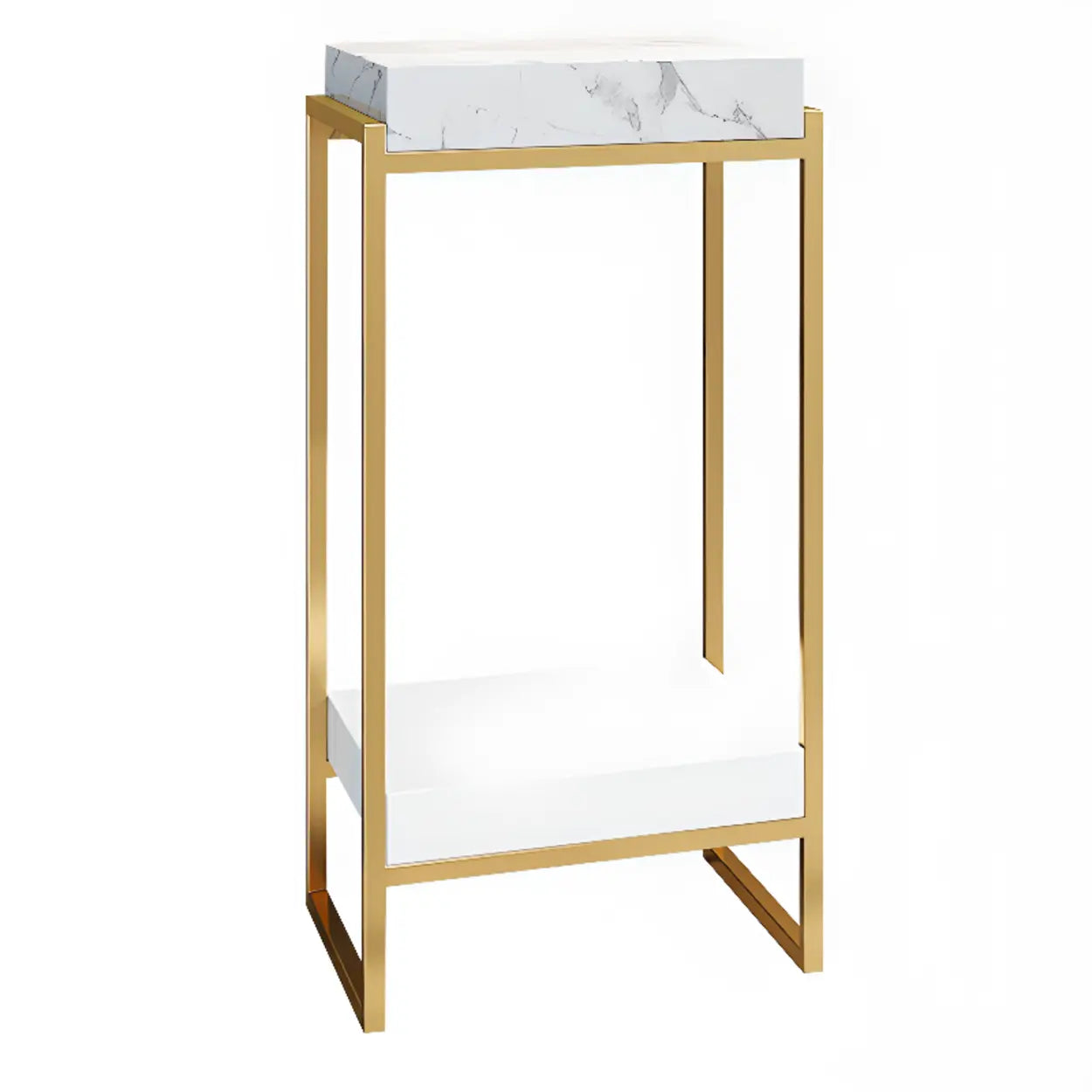 Classic Rectangle Faux Marble Plant Stand with Drawer