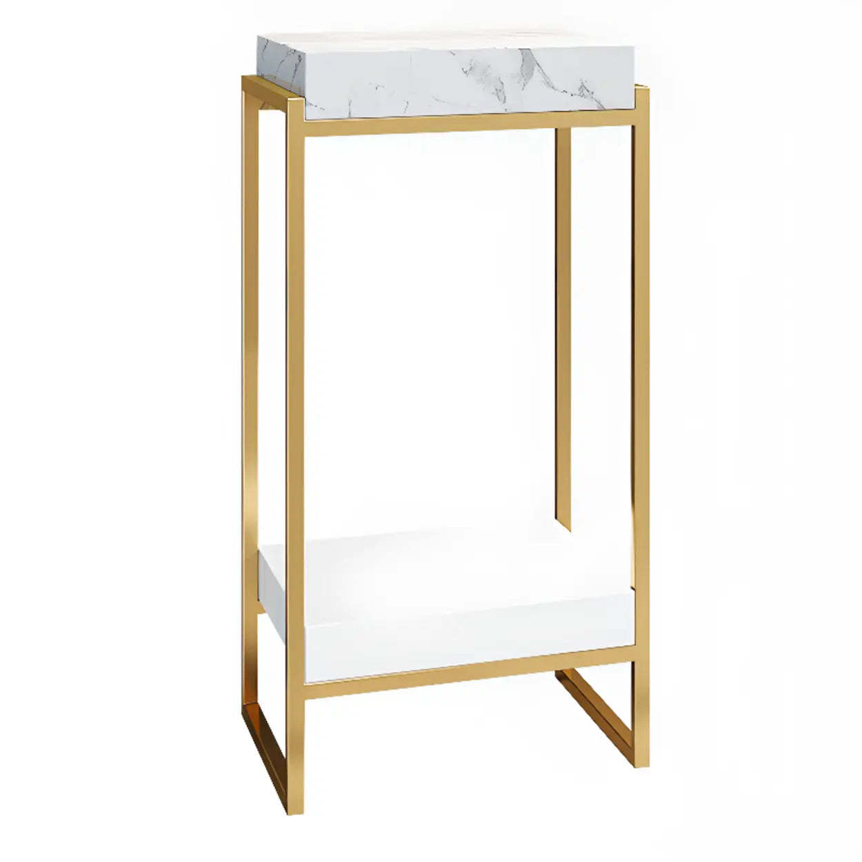 Classic Rectangle Faux Marble Plant Stand with Drawer