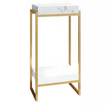 Classic Rectangle Faux Marble Plant Stand with Drawer
