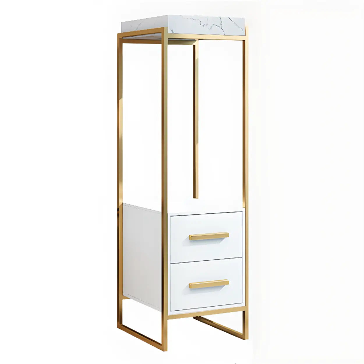 Classic Rectangle Faux Marble Plant Stand with Drawer — Black