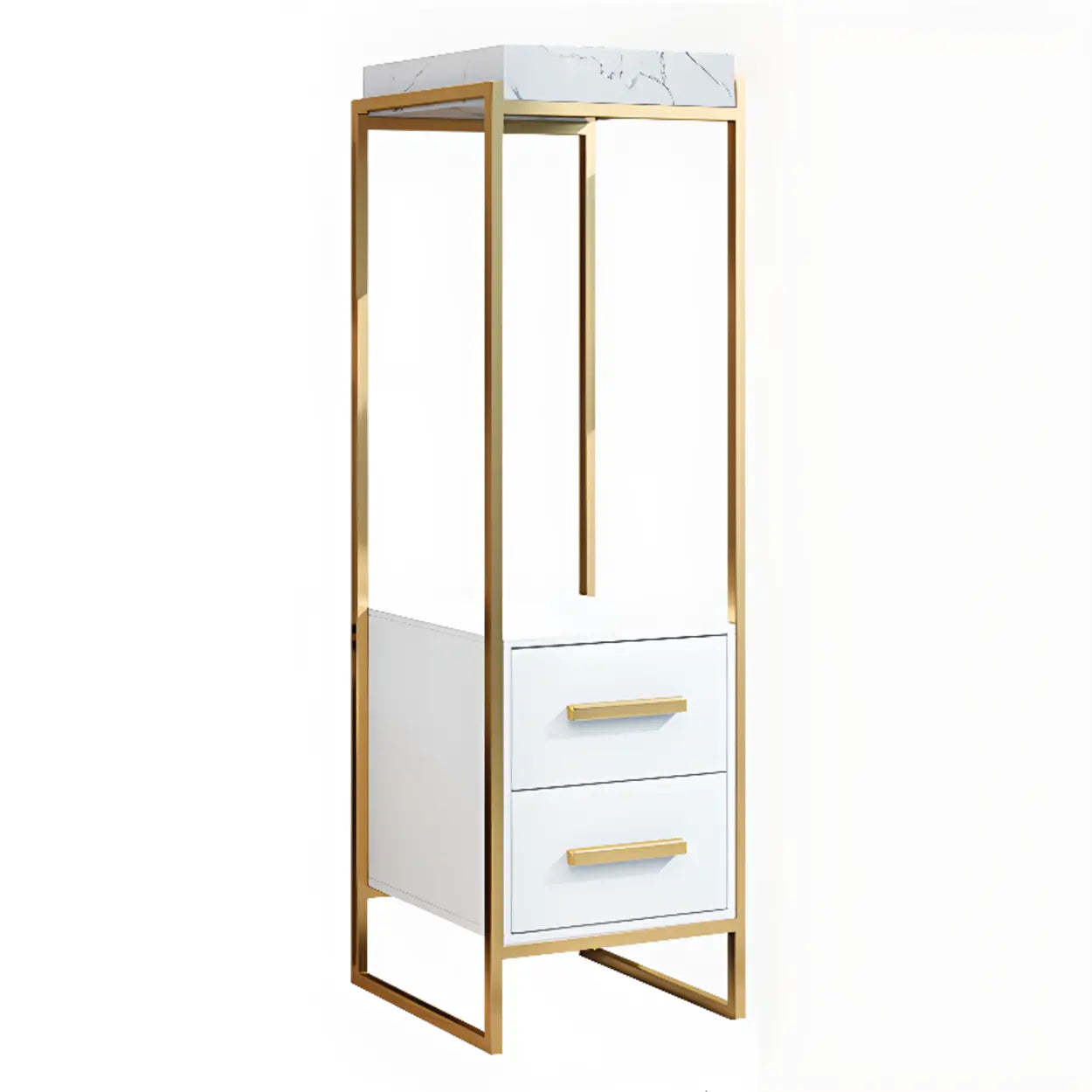 Classic Rectangle Faux Marble Plant Stand with Drawer — Black