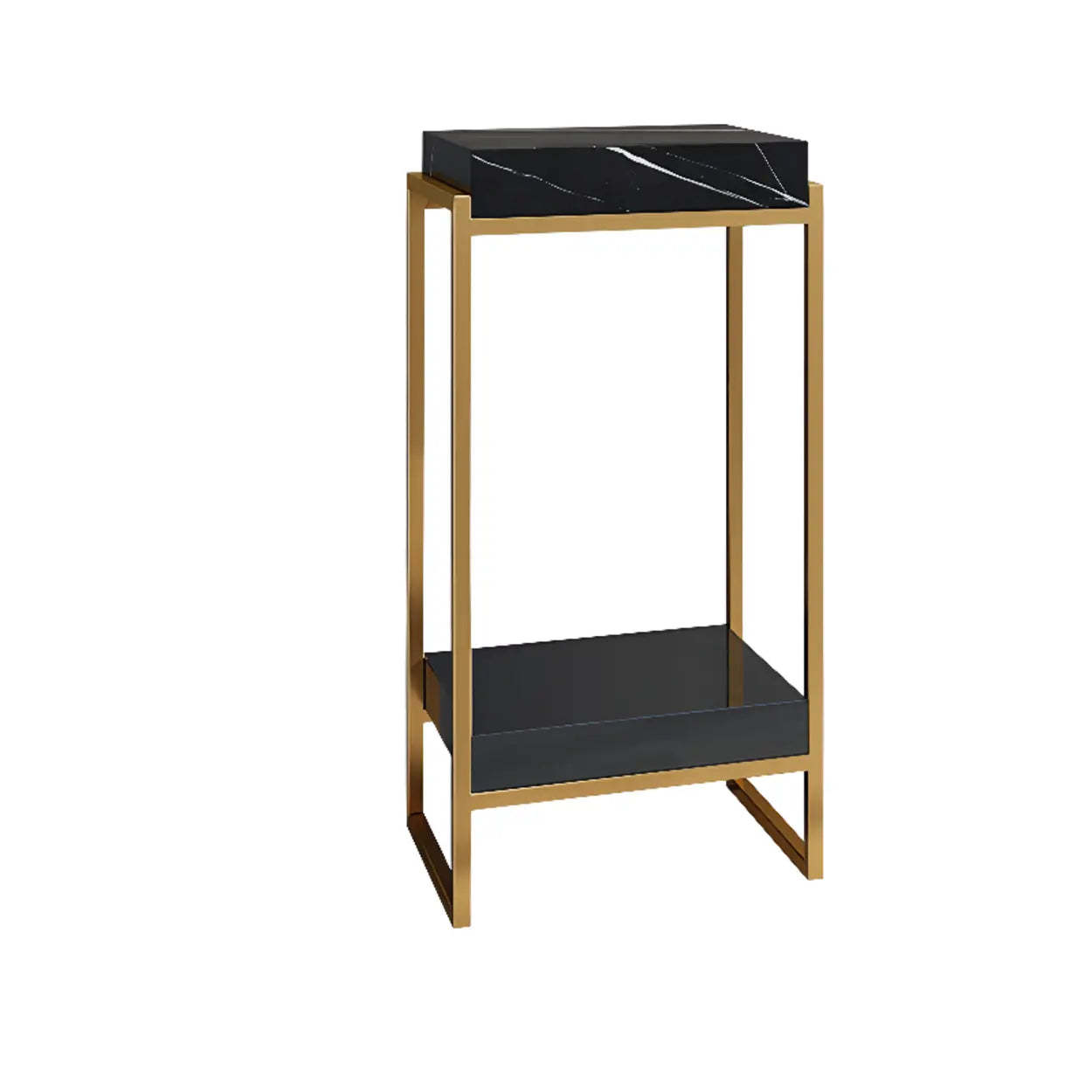 Classic Rectangle Faux Marble Plant Stand with Drawer — Black
