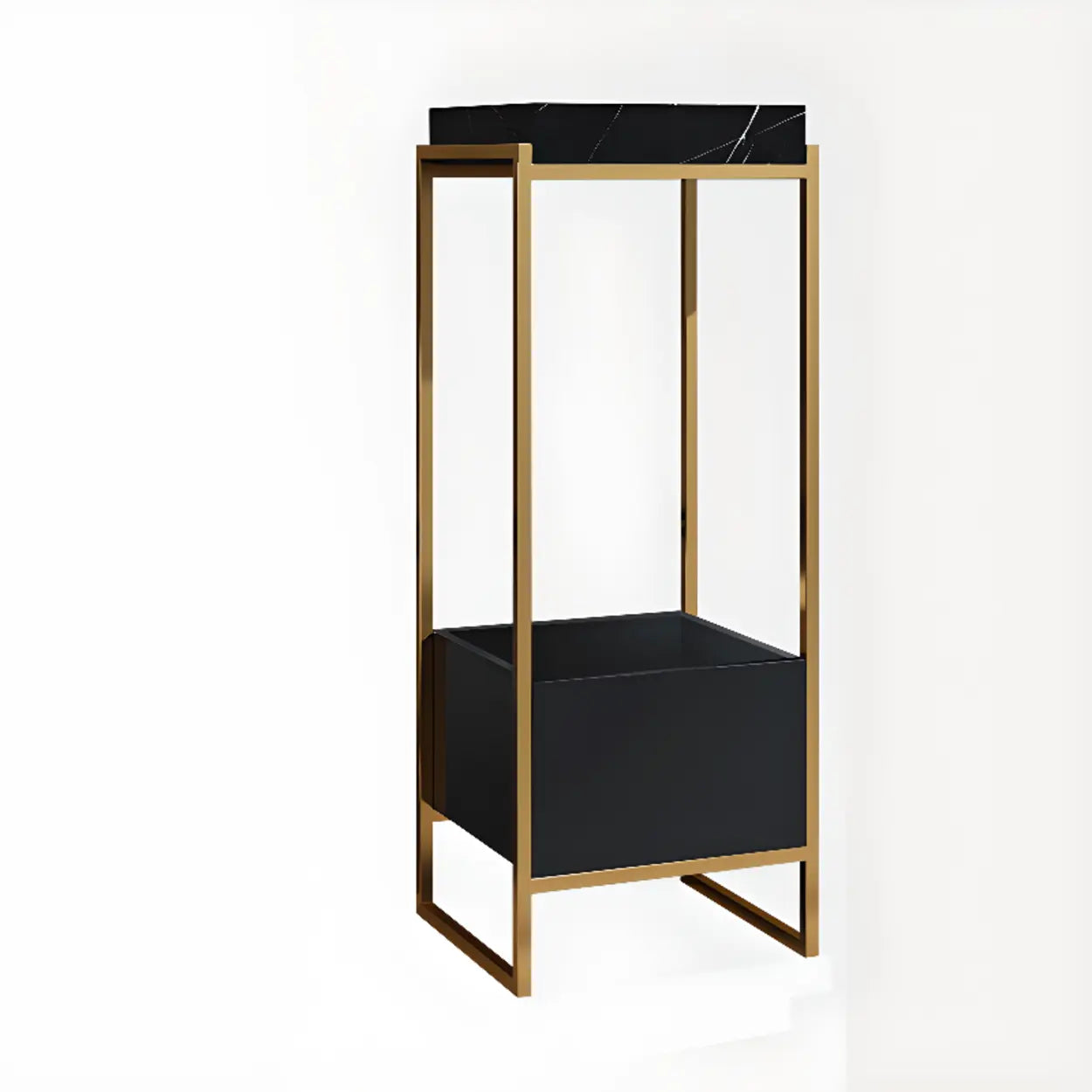 Classic Rectangle Faux Marble Plant Stand with Drawer