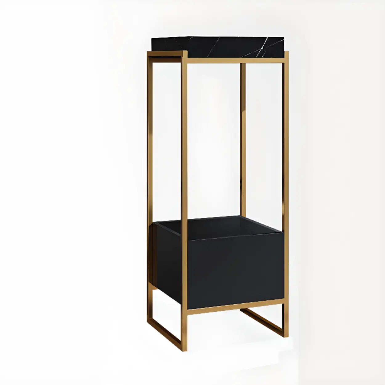 Classic Rectangle Faux Marble Plant Stand with Drawer