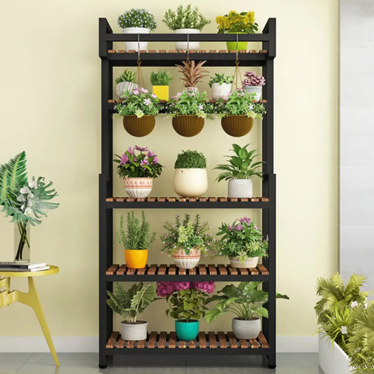 Classic Rectangle Wood Black Floor Plant Stand
