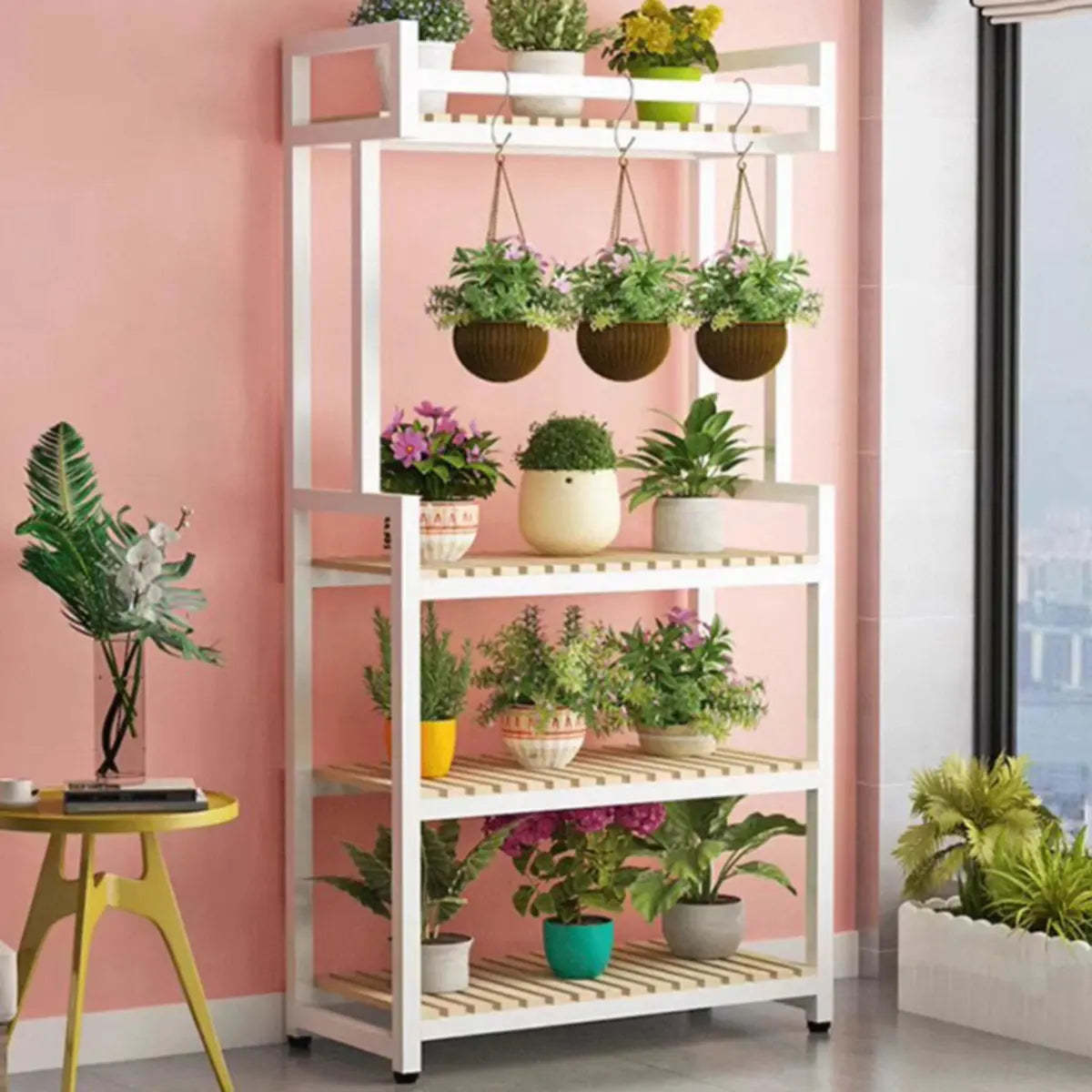 Classic Rectangle Wood Black Floor Plant Stand — Wood-Black / 4 Tiers