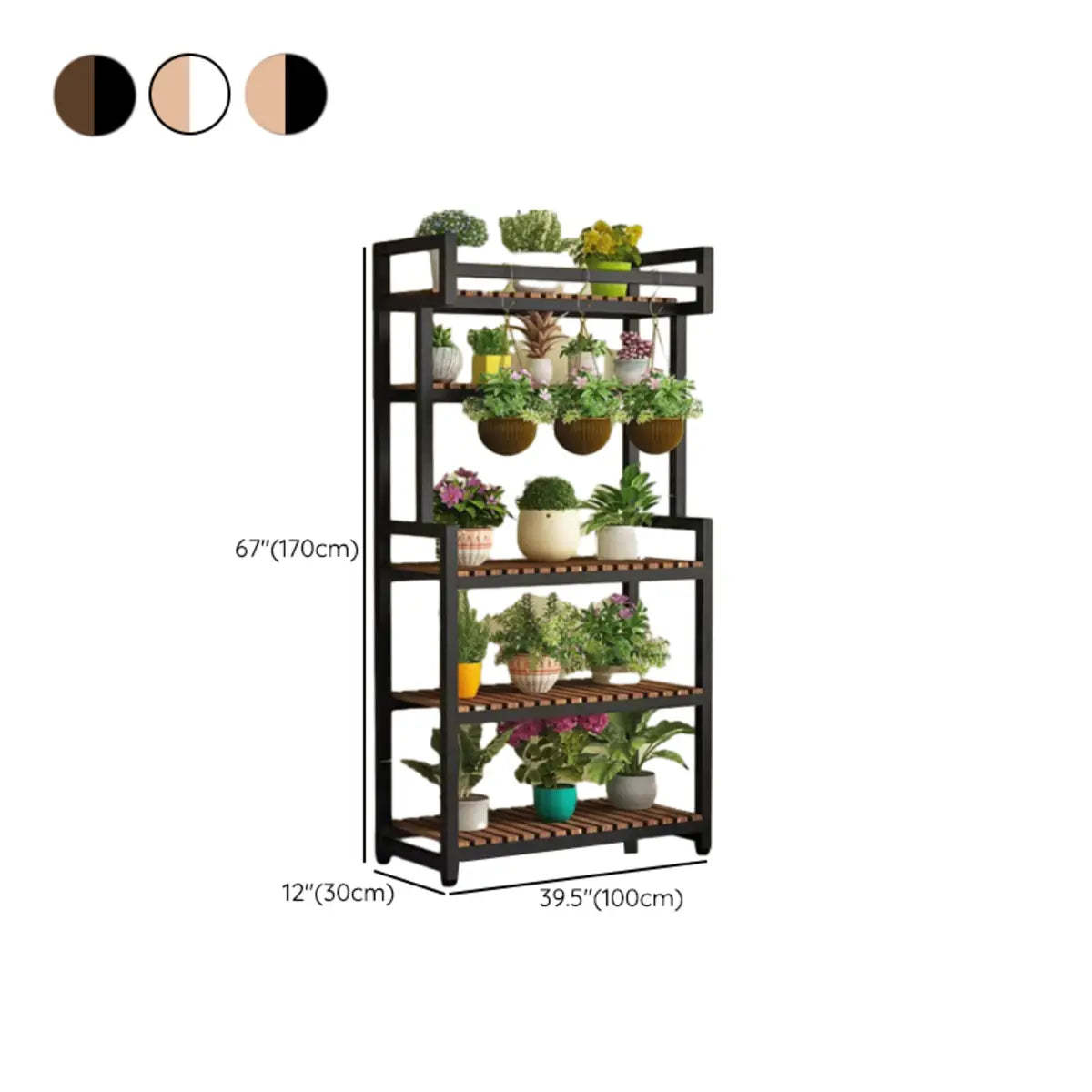 Classic Rectangle Wood Black Floor Plant Stand — Natural/ White / 4 Tiers