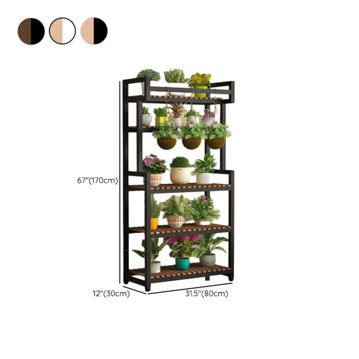 Classic Rectangle Wood Black Floor Plant Stand — Natural/ White / 5 Tiers