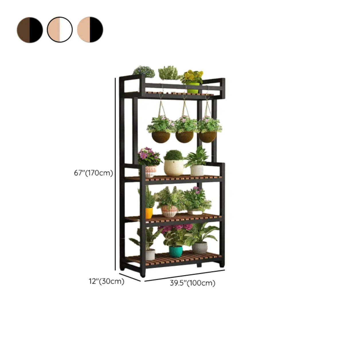 Classic Rectangle Wood Black Floor Plant Stand — Wood-Black / 4 Tiers