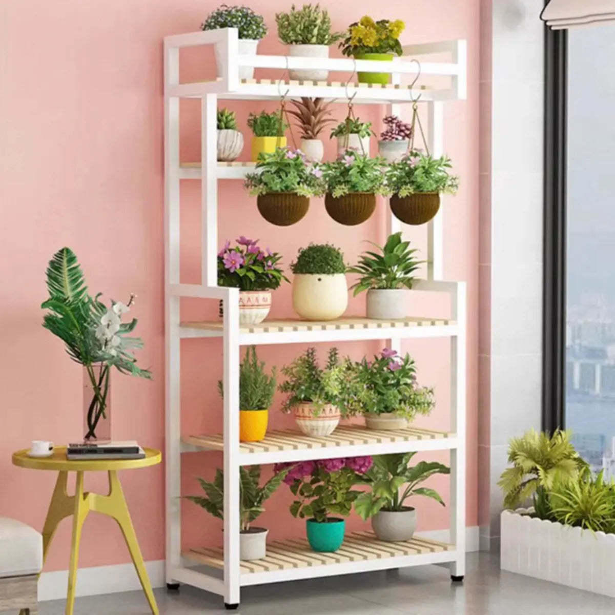 Classic Rectangle Wood Black Floor Plant Stand — Walnut/ Black / 4 Tiers