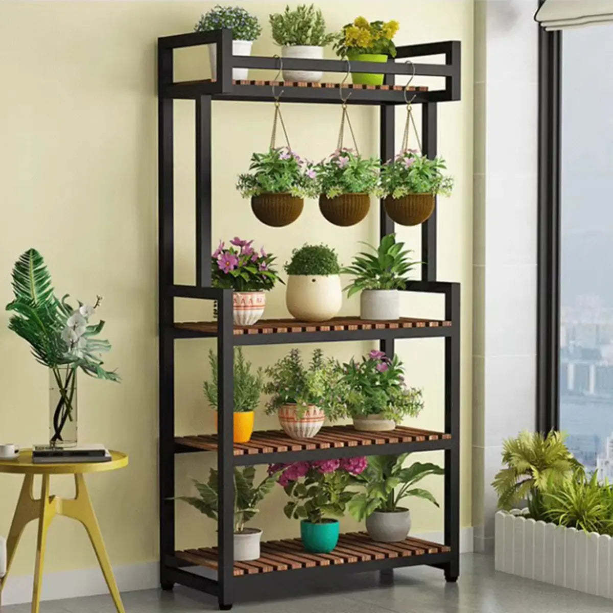 Classic Rectangle Wood Black Floor Plant Stand — Wood-Black / 4 Tiers