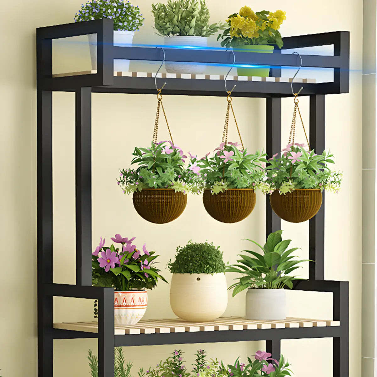 Classic Rectangle Wood Black Floor Plant Stand — Wood-Black / 5 Tiers
