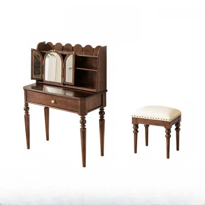 Classic Rectangular Wood Brown Mirror Makeup Vanity