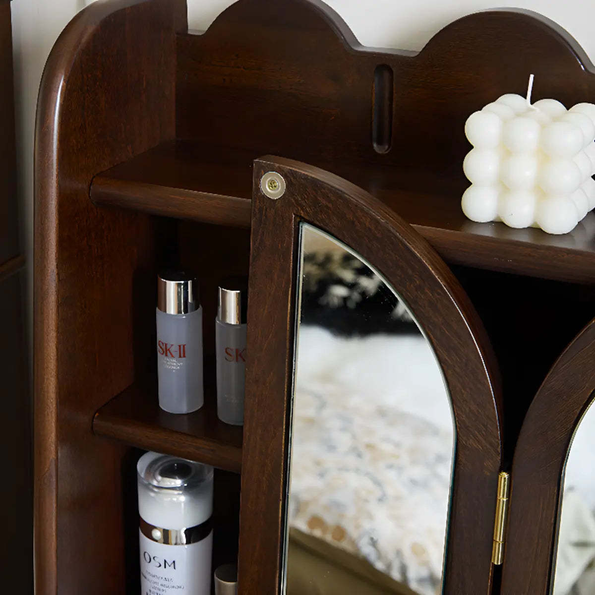 Classic Rectangular Wood Brown Mirror Makeup Vanity