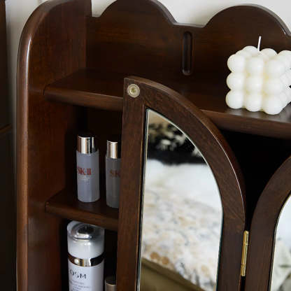 Classic Rectangular Wood Brown Mirror Makeup Vanity