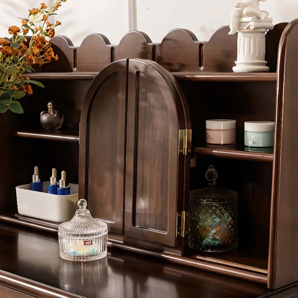 Classic Rectangular Wood Brown Mirror Makeup Vanity