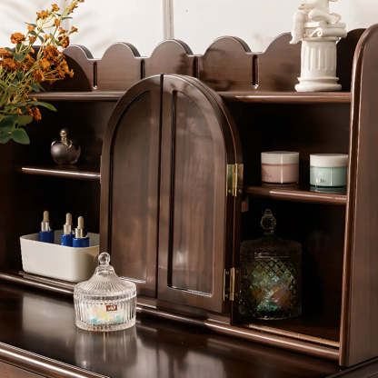 Classic Rectangular Wood Brown Mirror Makeup Vanity