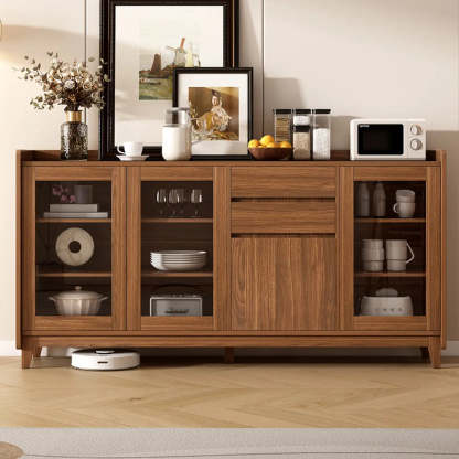 Classic Rectangular Brown Wood Short China Cabinet