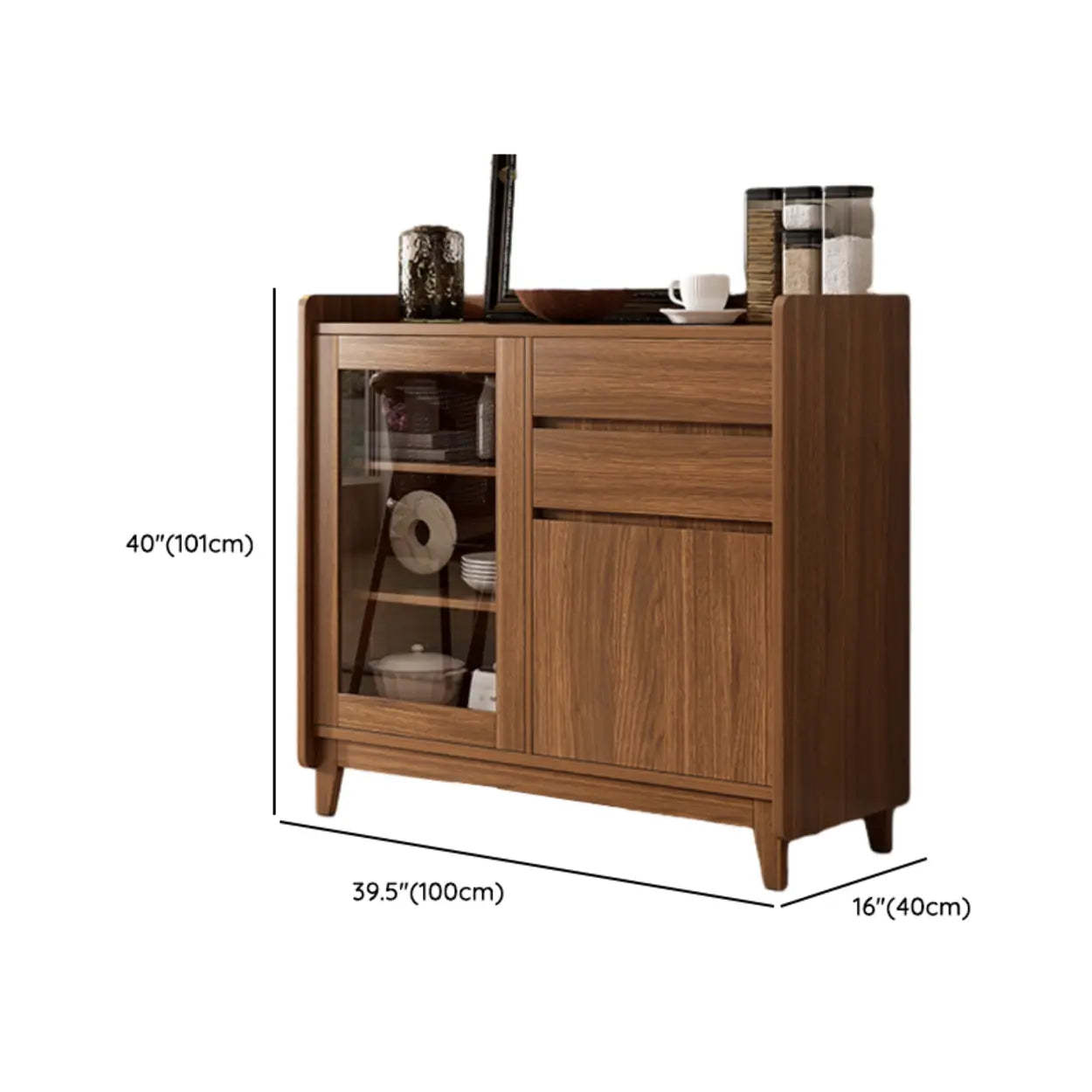 Classic Rectangular Brown Wood Short China Cabinet
