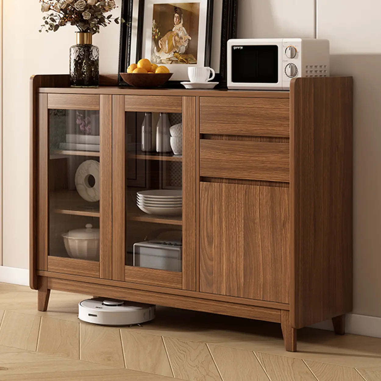 Modern storage short wine cabinets in wood — 47" L x 16" W x 40" H