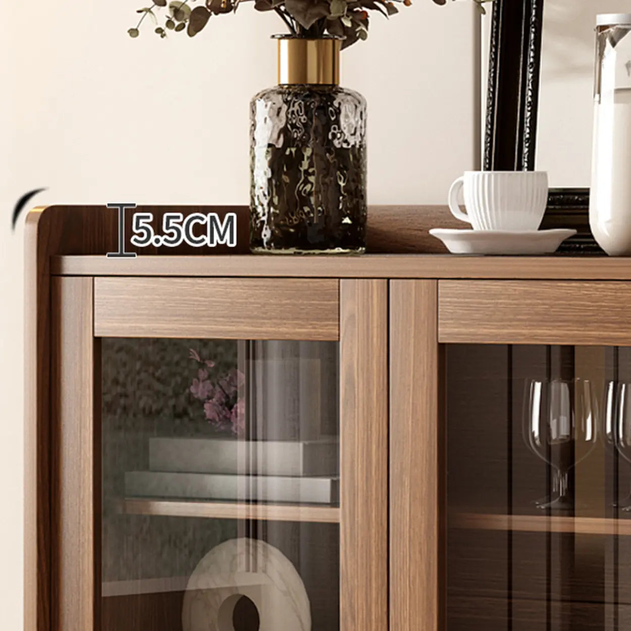 Classic Rectangular Brown Wood Short China Cabinet