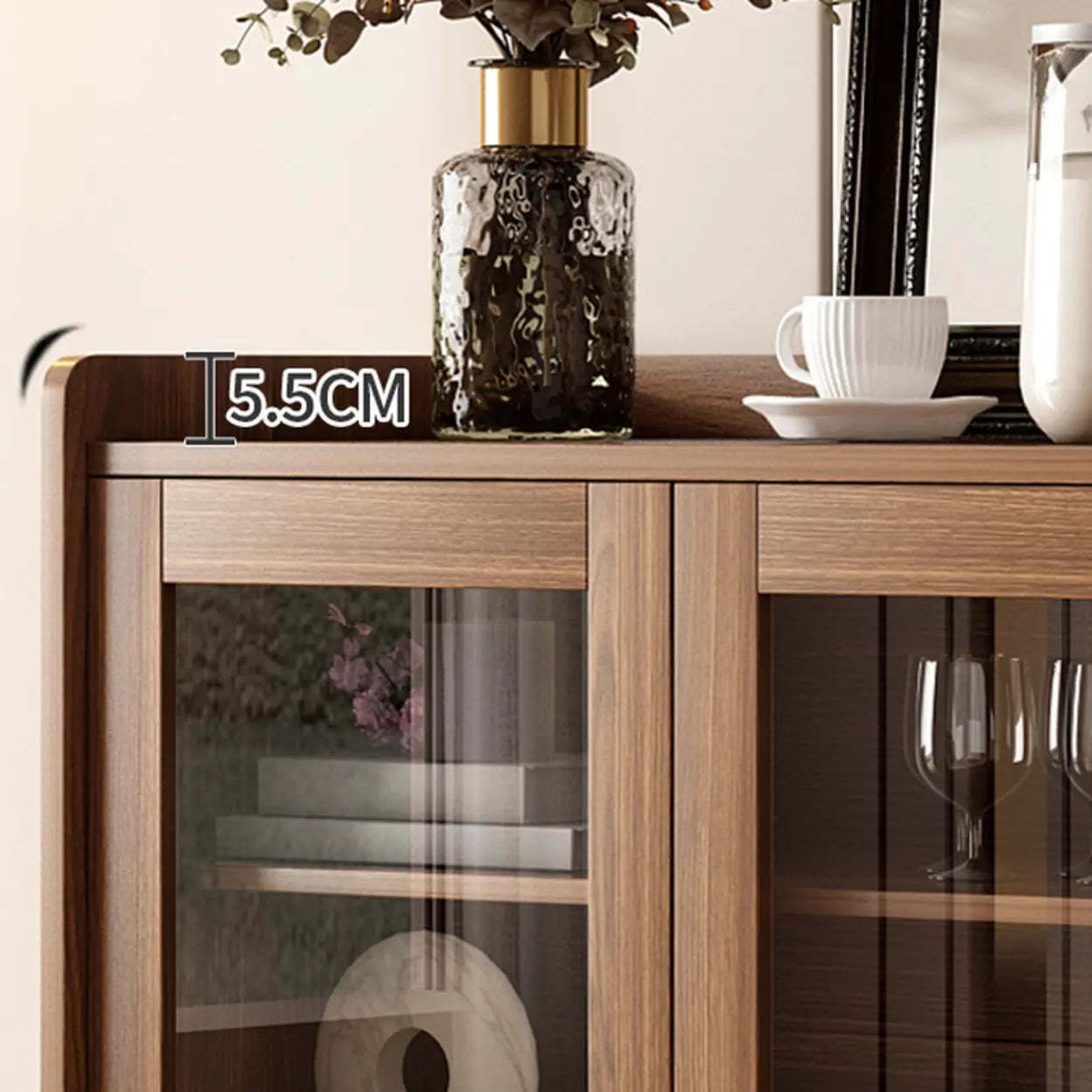 Classic Rectangular Brown Wood Short China Cabinet